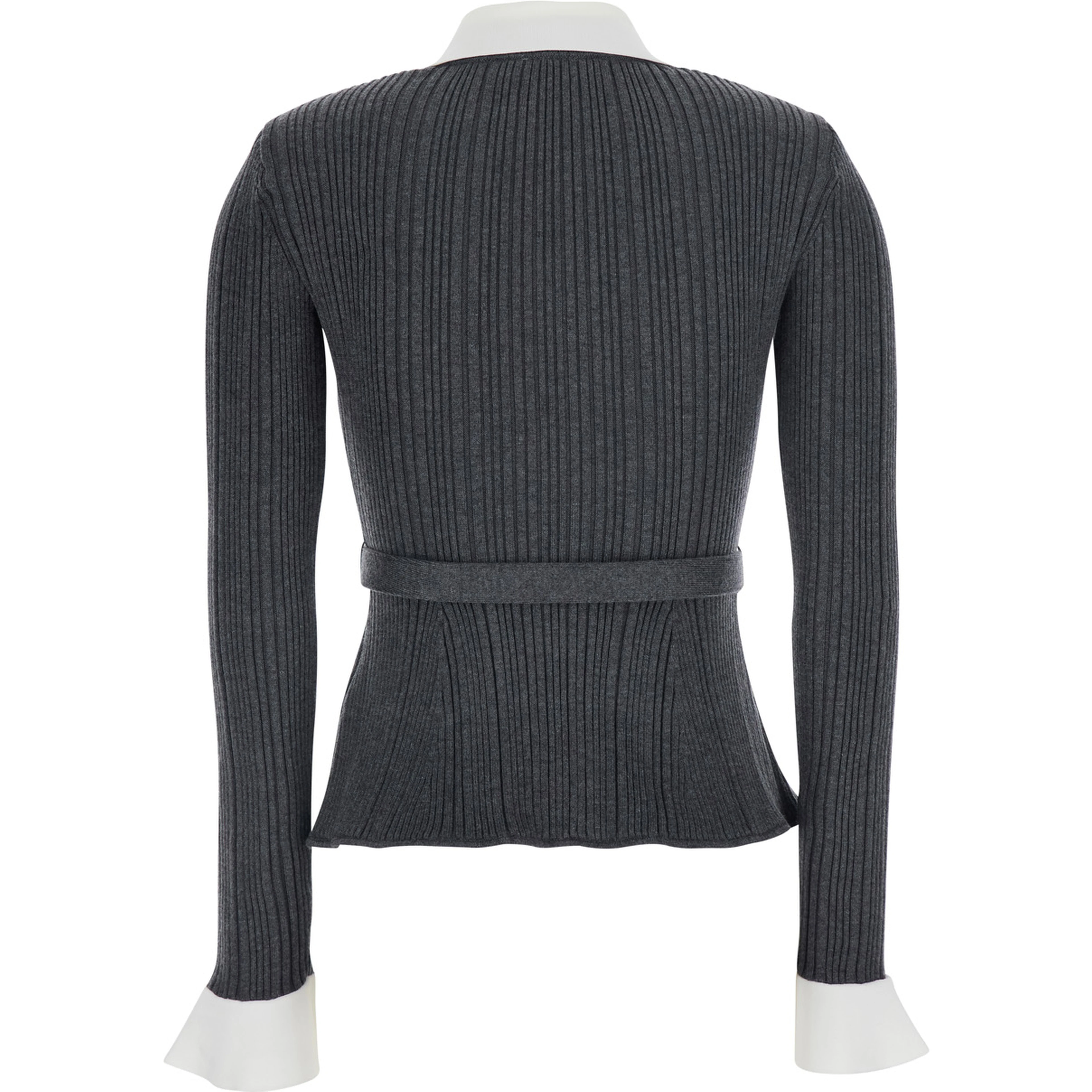 Grey Cardigan with ribbed texture and long sleeves in fabric and cotton women
