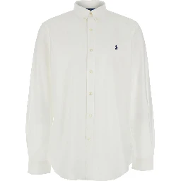 Slim Fit White shirt with button-down collar and Pony embroidery on the Front in stretch cotton for men