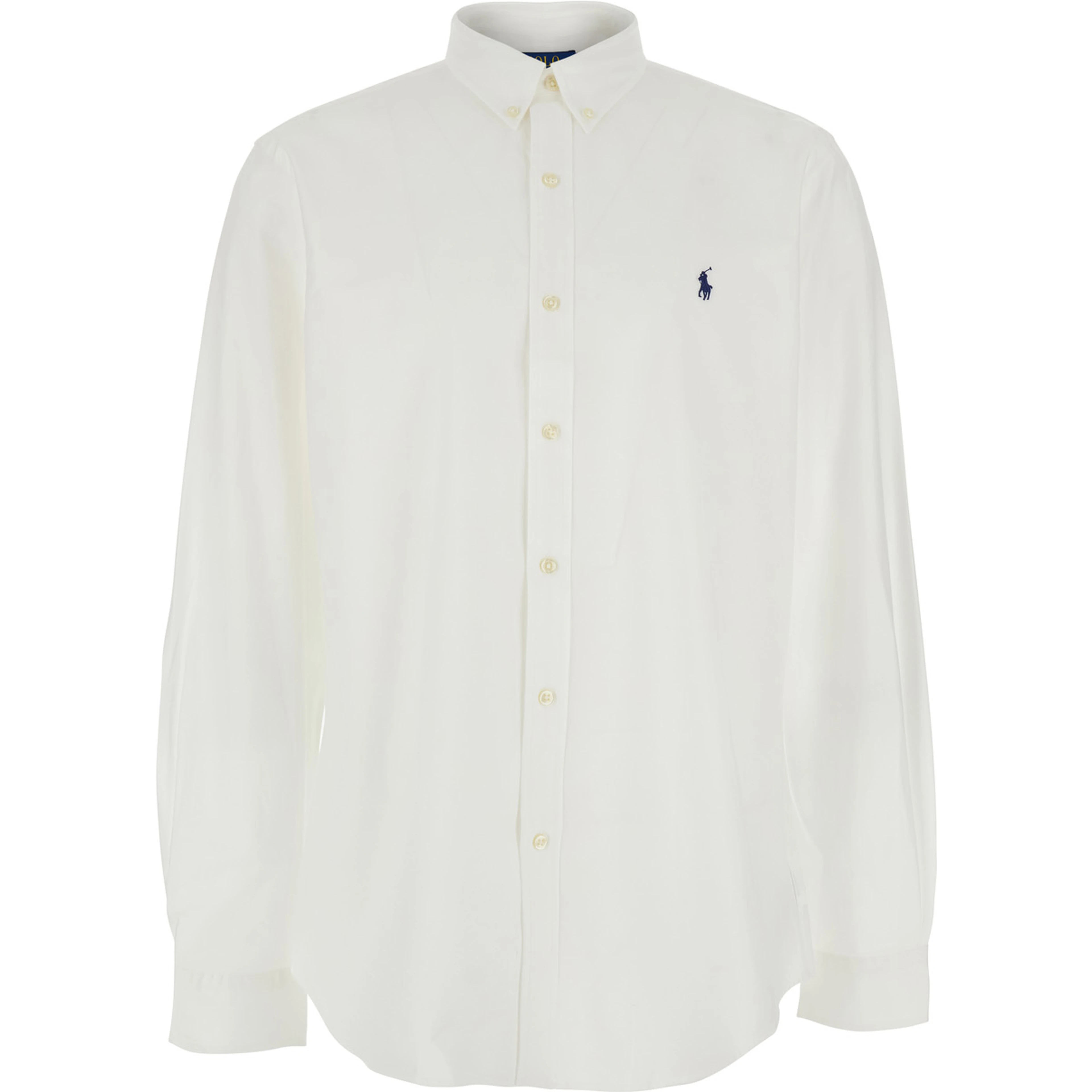 Slim Fit White shirt with button-down collar and Pony embroidery on the Front in stretch cotton for men