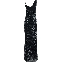 black Long dress with draping and rhinestones in Tech Fabric woman