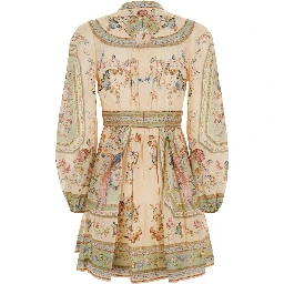 Roselight Multicolor Dress with Balloon Sleeves and All-Over Floral Motif in Linen for Women
