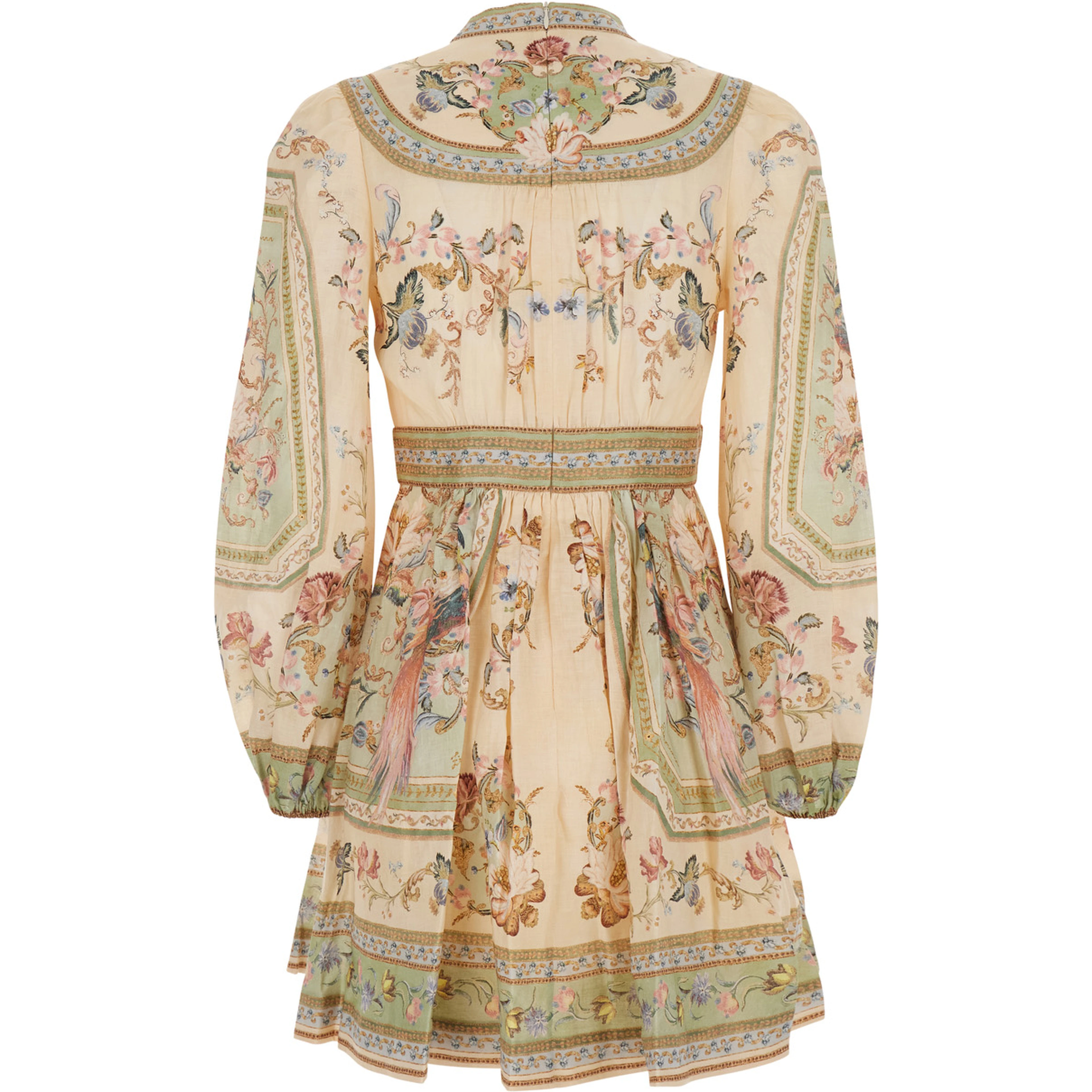 Roselight Multicolor Dress with Balloon Sleeves and All-Over Floral Motif in Linen for Women
