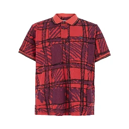 Red Polo Shirt with All-Over Print and Embroidered Logo in Cotton for Men