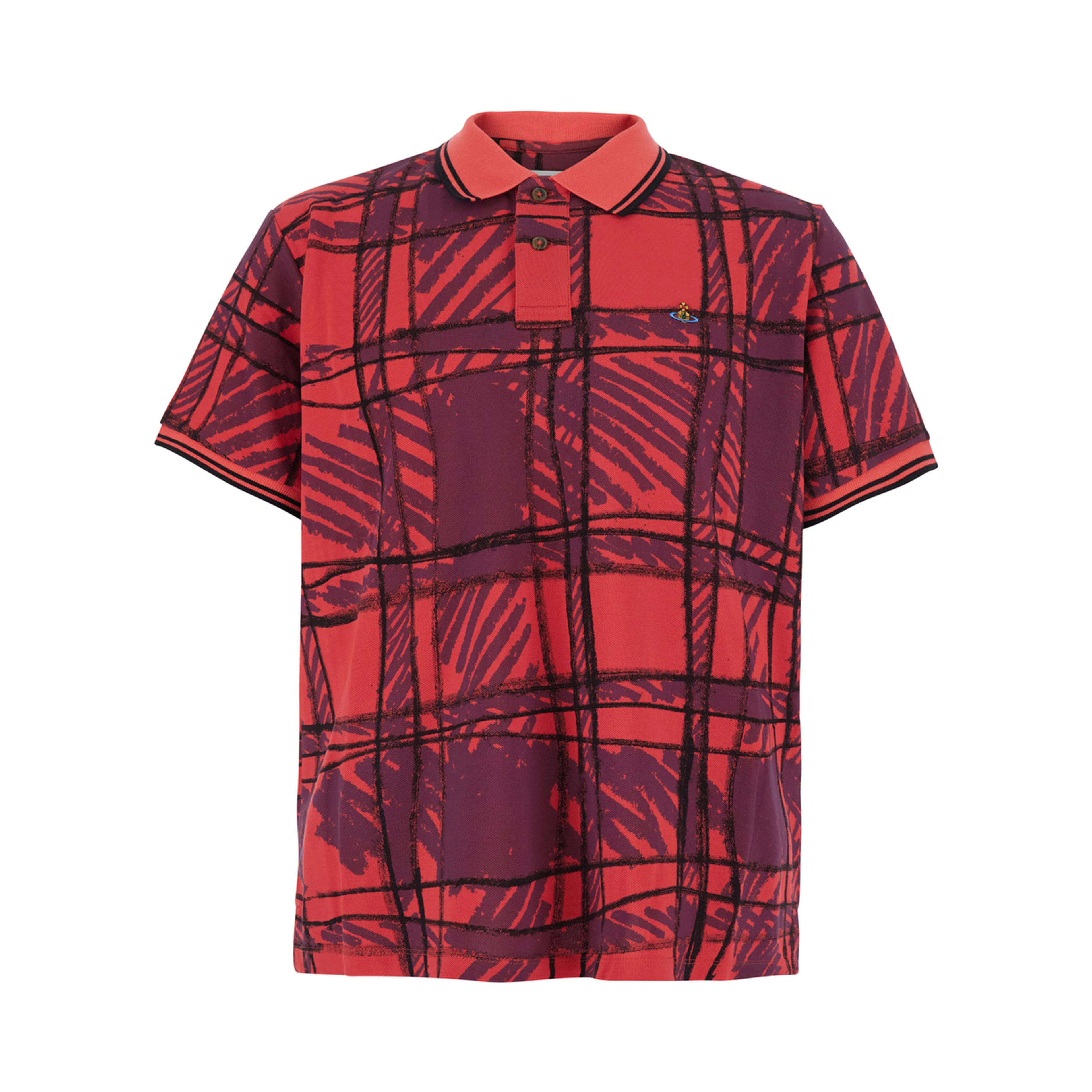 Red Polo Shirt with All-Over Print and Embroidered Logo in Cotton for Men