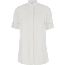 White Shirt with classic collar and short sleeves in cotton for women