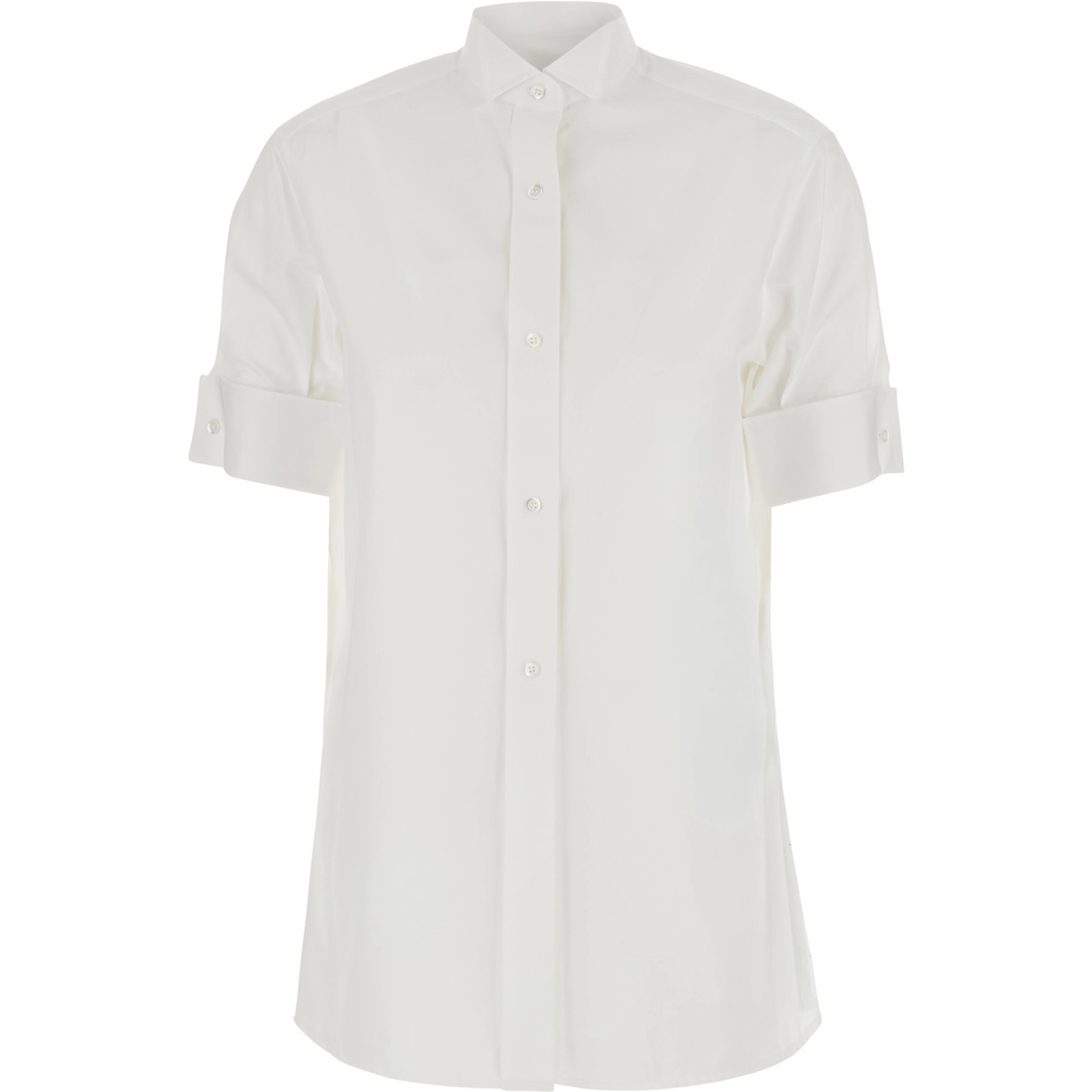 White Shirt with classic collar and short sleeves in cotton for women