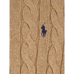 Beige Crewneck Sweater with Pony Patch on the Front and Cable Knit in Cotton for Men