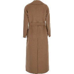 POLDO Beige Coat with Notched revers and waist belt in Wool Women