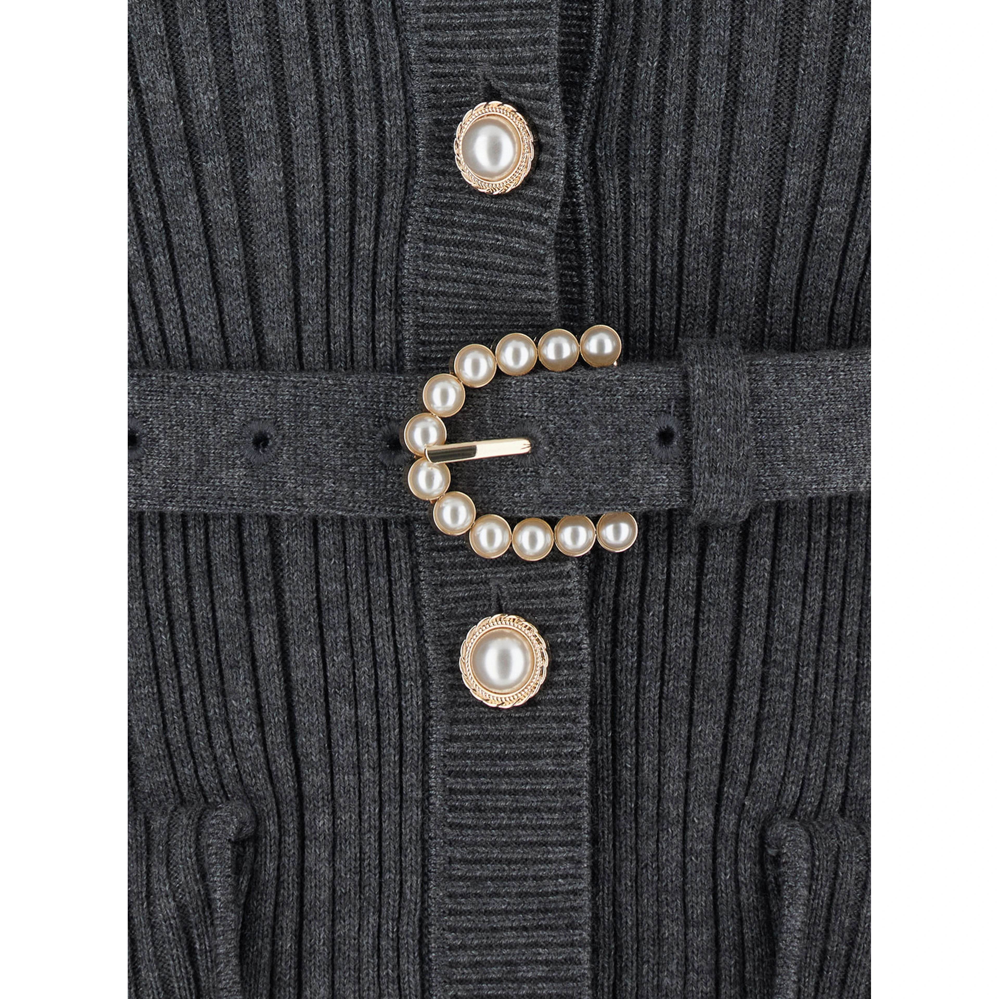 Grey Cardigan with ribbed texture and long sleeves in fabric and cotton women