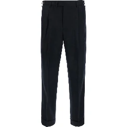 Black Pants with Belt Loops and Front Pleats in Tech Fabric for Men