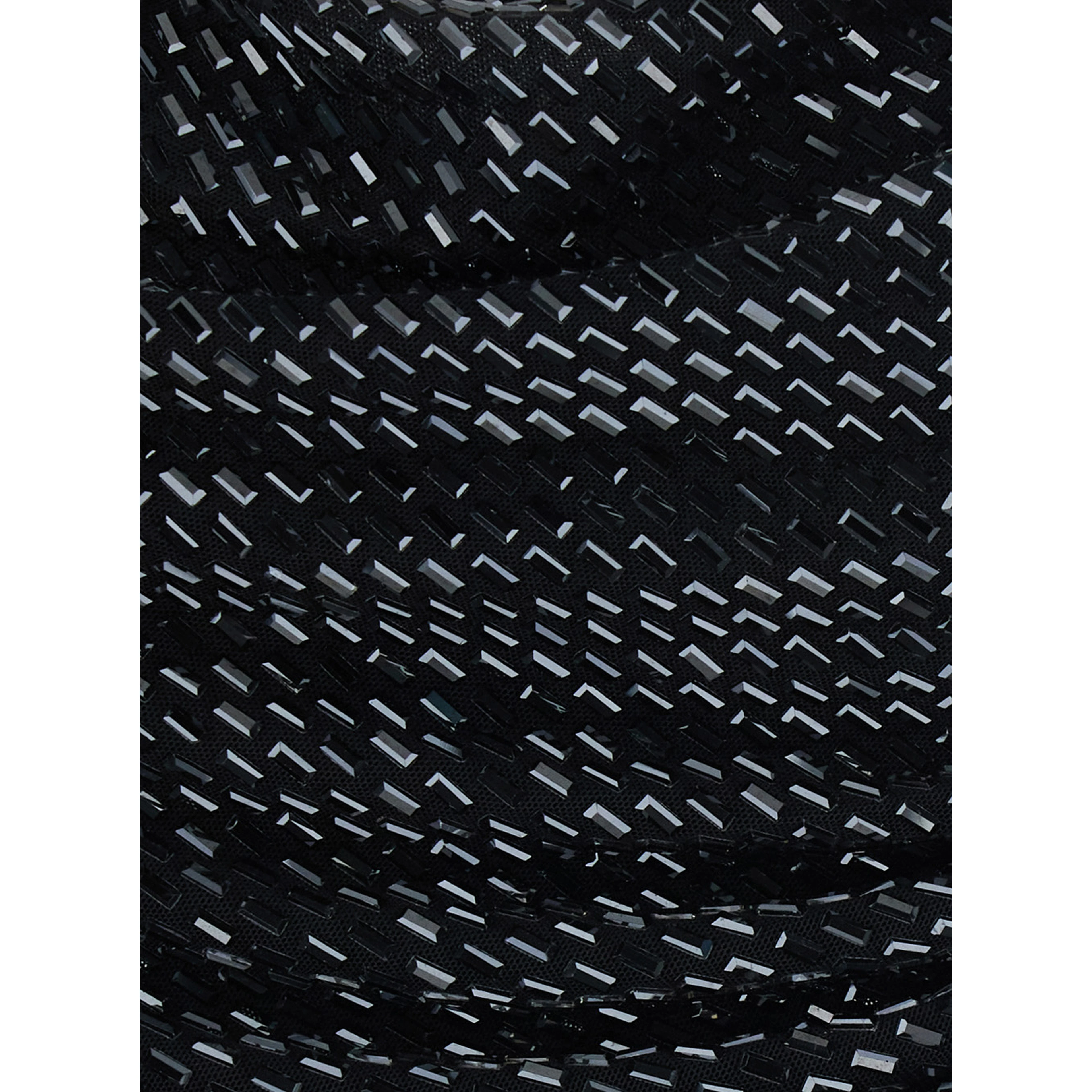 black Long dress with draping and rhinestones in Tech Fabric woman