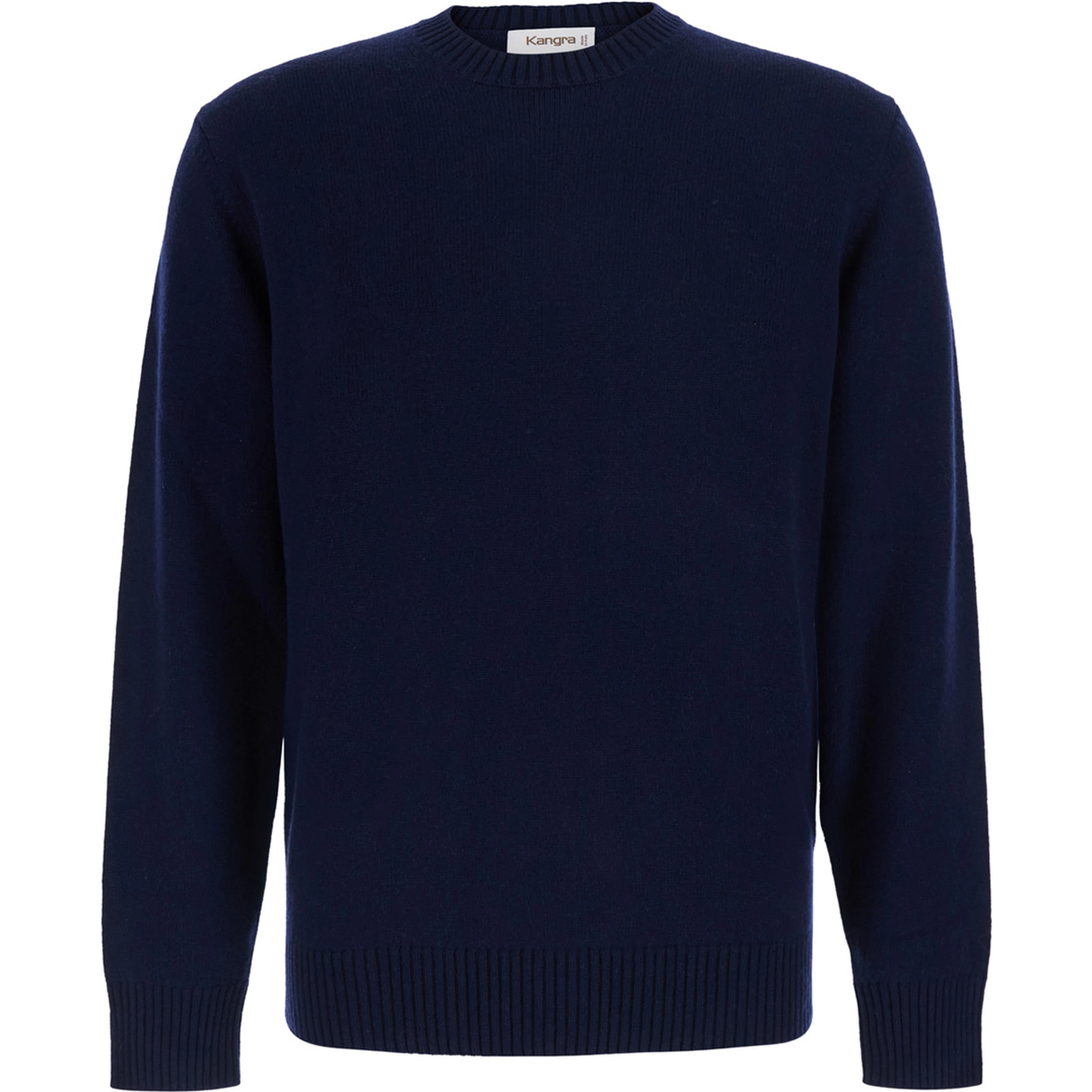 Blue Crewneck sweater with ribbed finishes in Blend wool and cashmere for men