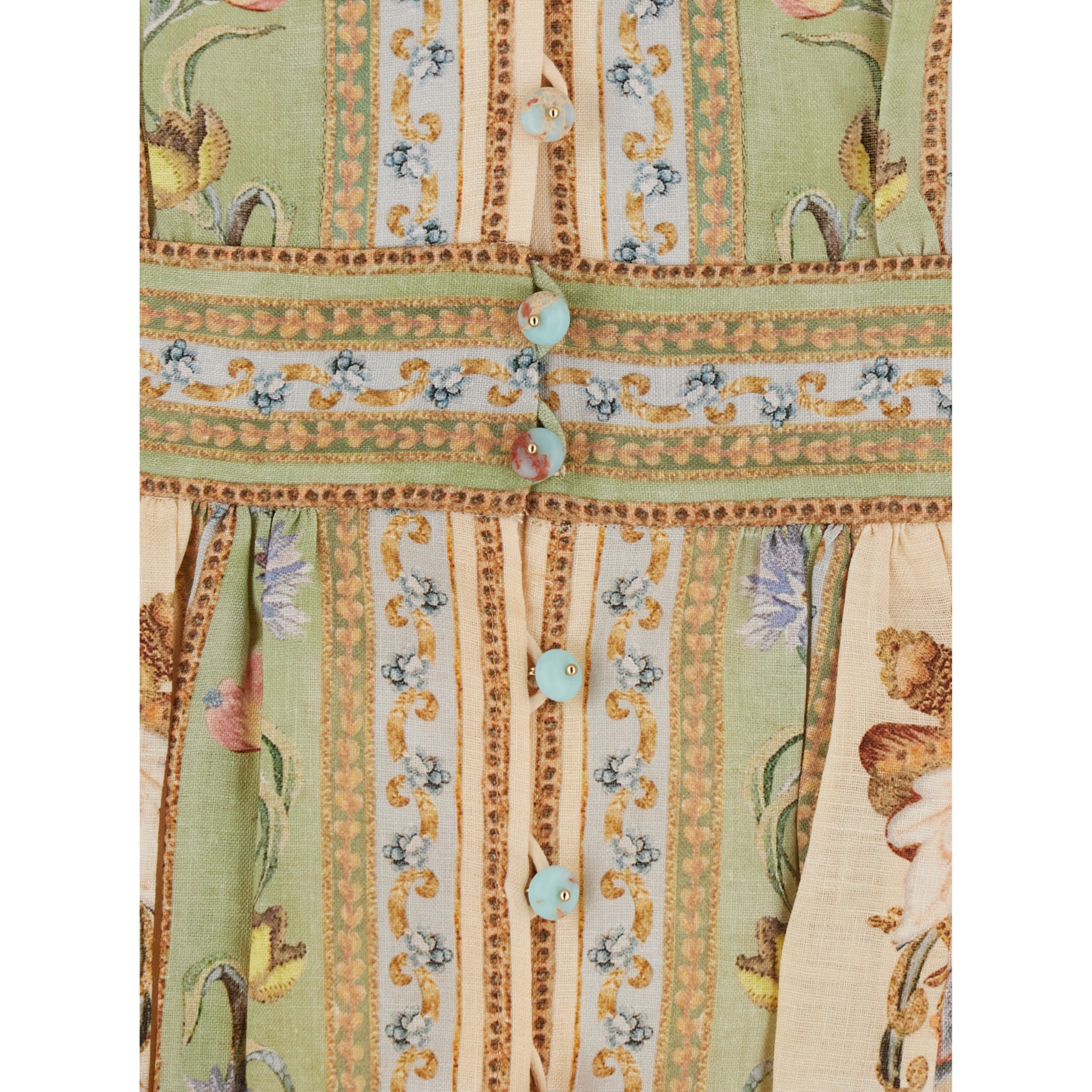 Roselight Multicolor Dress with Balloon Sleeves and All-Over Floral Motif in Linen for Women