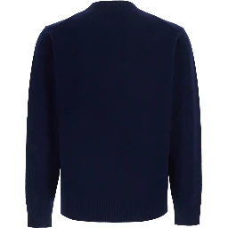 Blue Crewneck sweater with ribbed finishes in Blend wool and cashmere for men