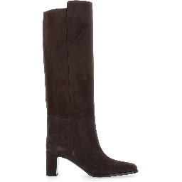 Caly Brown Knee-High Boots with Round Toe and Medium Heel in Suede for Women