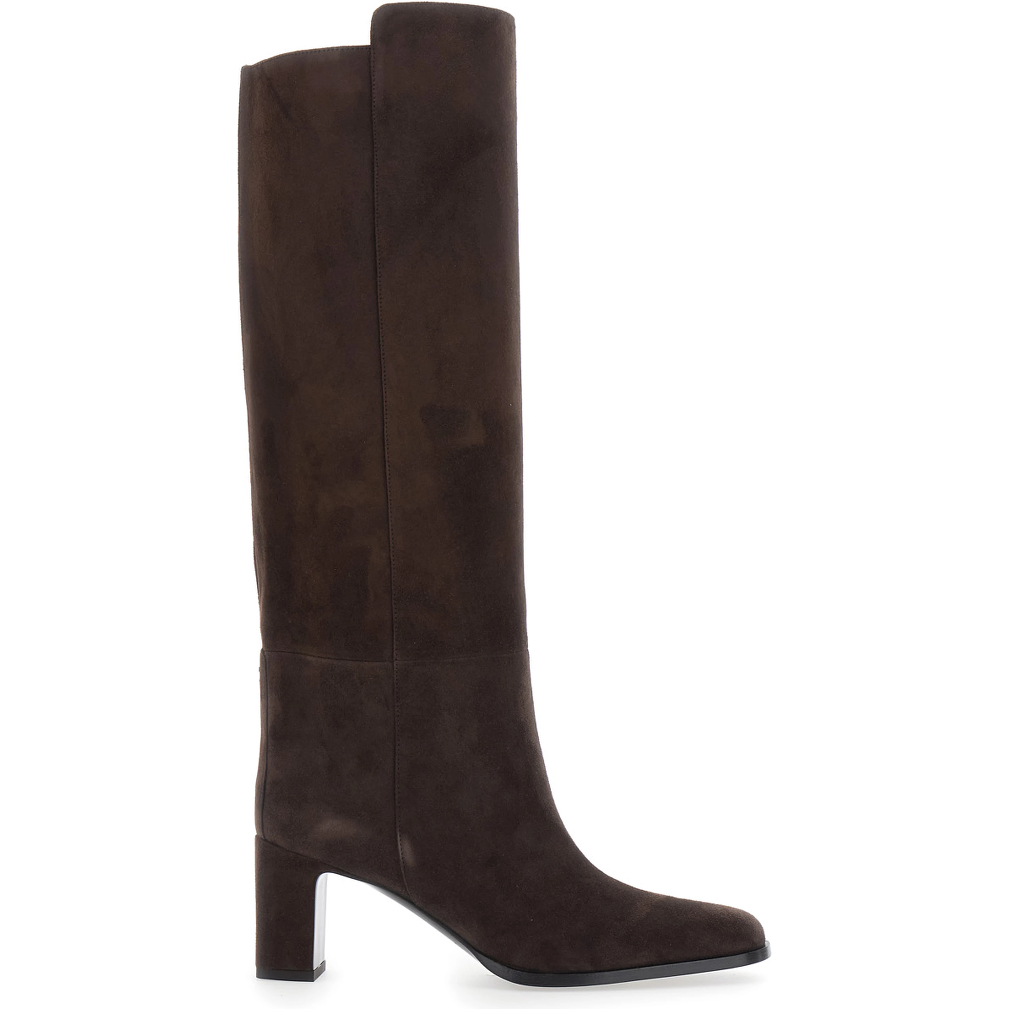 Caly Brown Knee-High Boots with Round Toe and Medium Heel in Suede for Women
