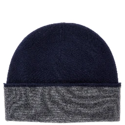Double beanie with 100% wool and blue unisex