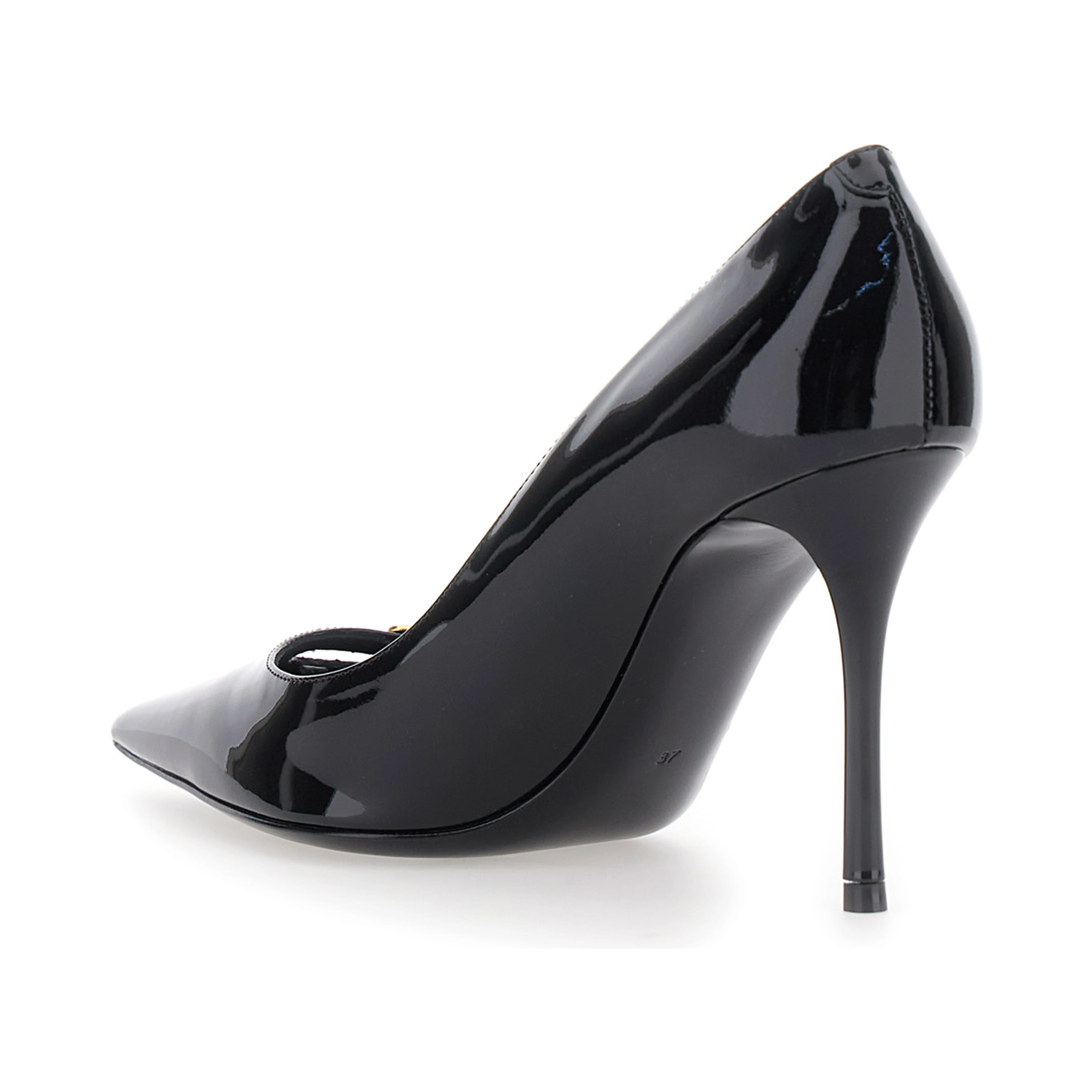 Black High-heeled pumps with logo plaque on the front in leather for women