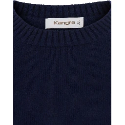 Blue Crewneck sweater with ribbed finishes in Blend wool and cashmere for men