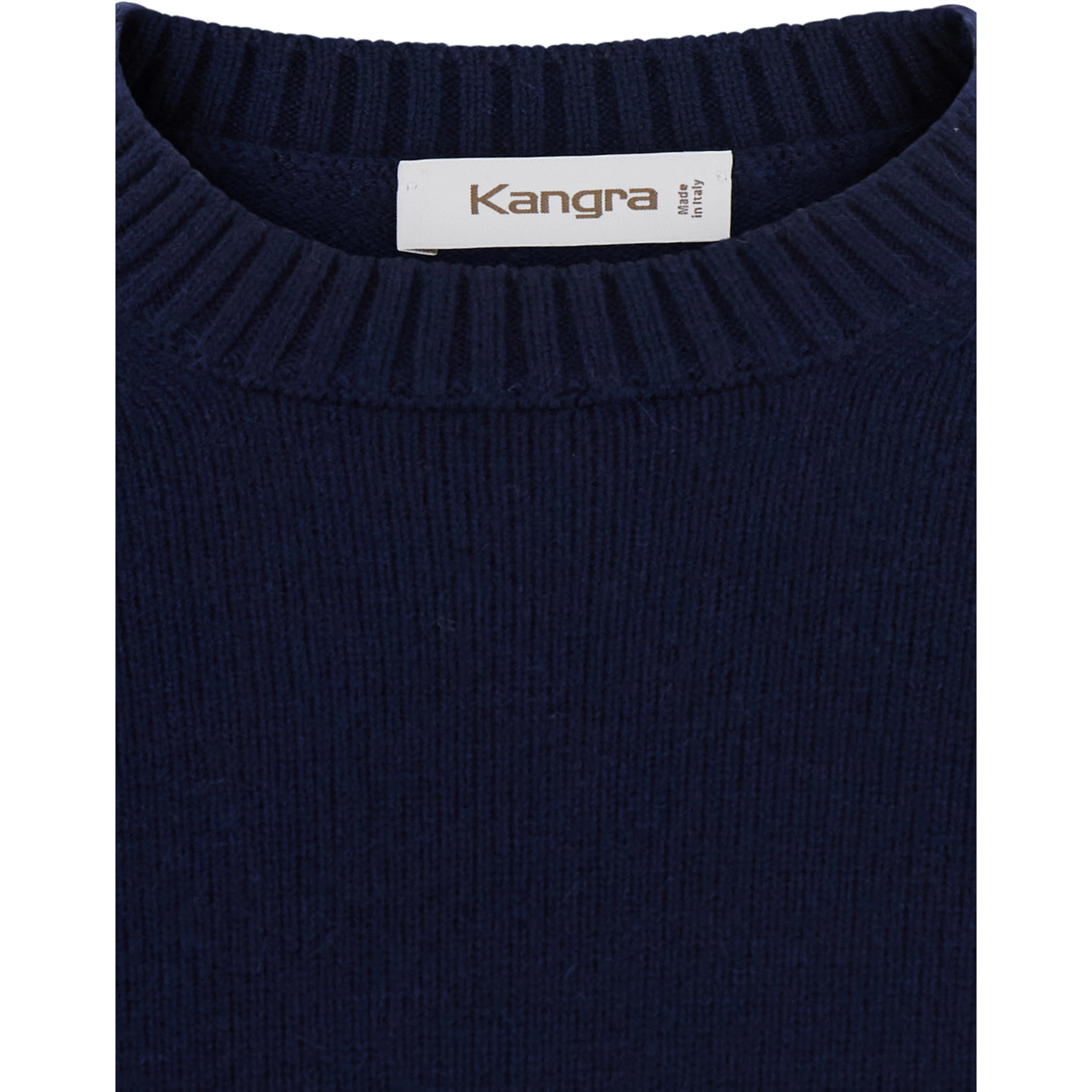 Blue Crewneck sweater with ribbed finishes in Blend wool and cashmere for men