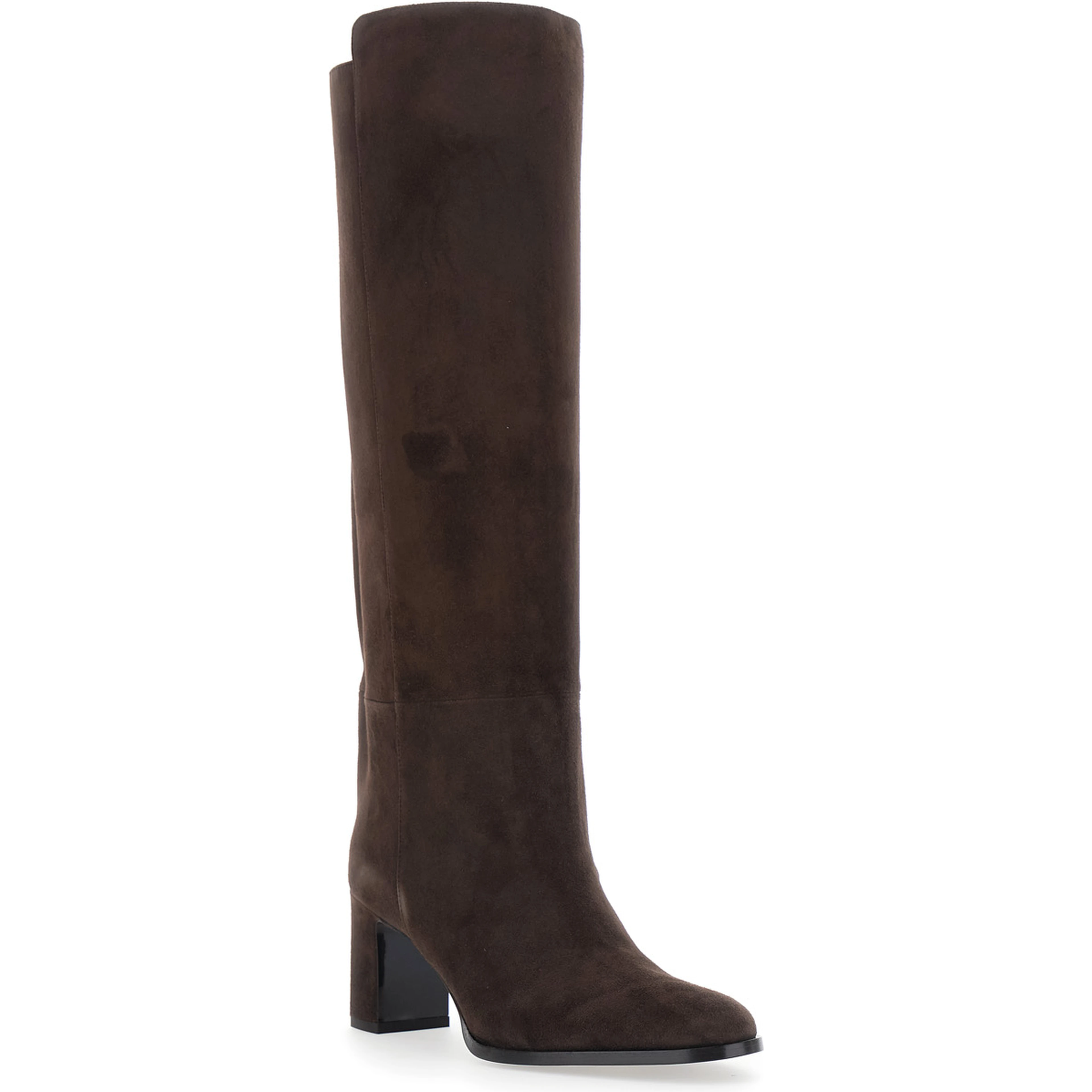 Caly Brown Knee-High Boots with Round Toe and Medium Heel in Suede for Women