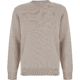 White Crewneck sweater with ribbed finishes in wool and cashmere for men