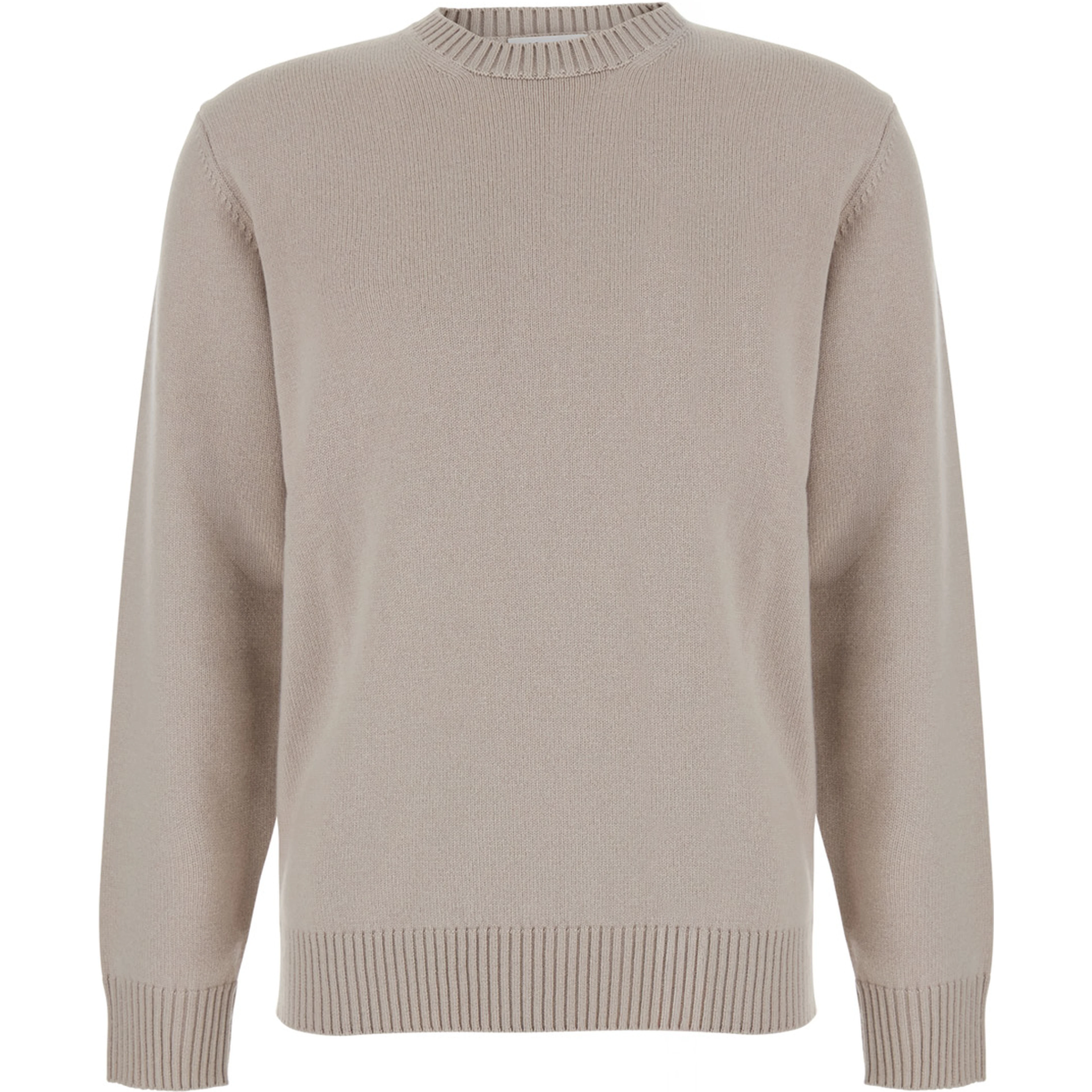White Crewneck sweater with ribbed finishes in wool and cashmere for men