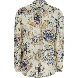 White Shirt with classic collar and all-over print in viscose for women