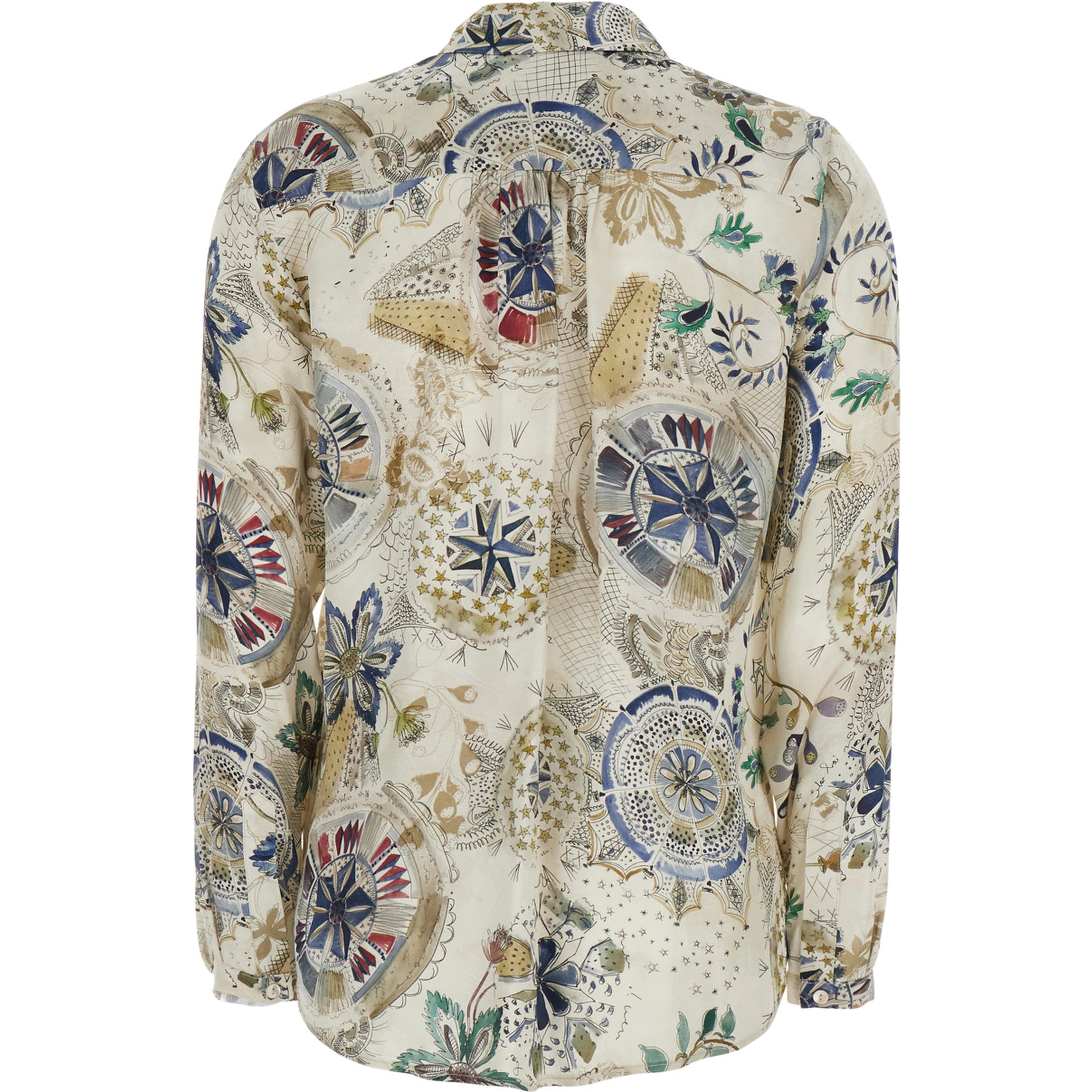 White Shirt with classic collar and all-over print in viscose for women