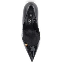 Black High-heeled pumps with logo plaque on the front in leather for women