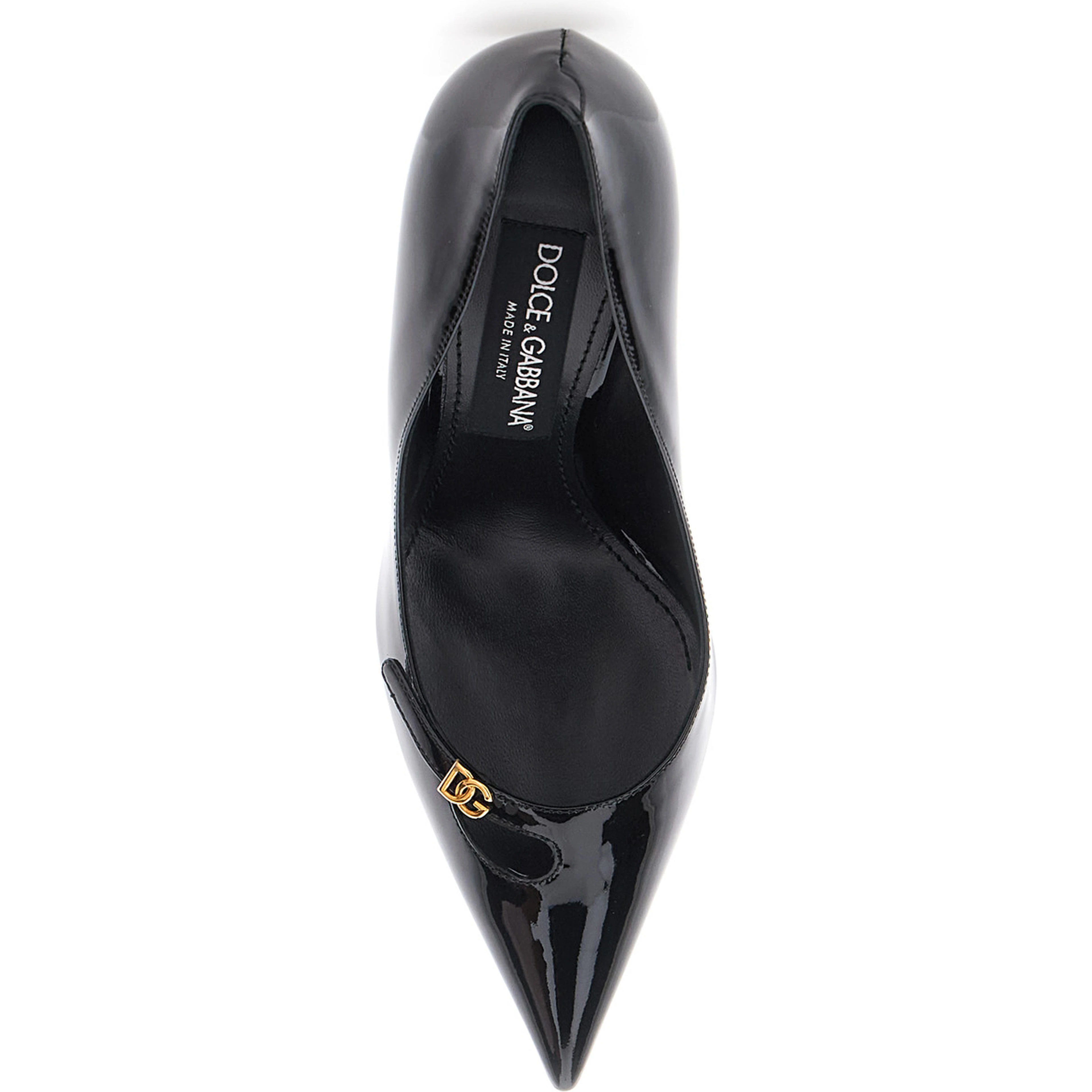 Black High-heeled pumps with logo plaque on the front in leather for women