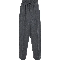 Gray pants with elasticized drawstring waist in wool for men