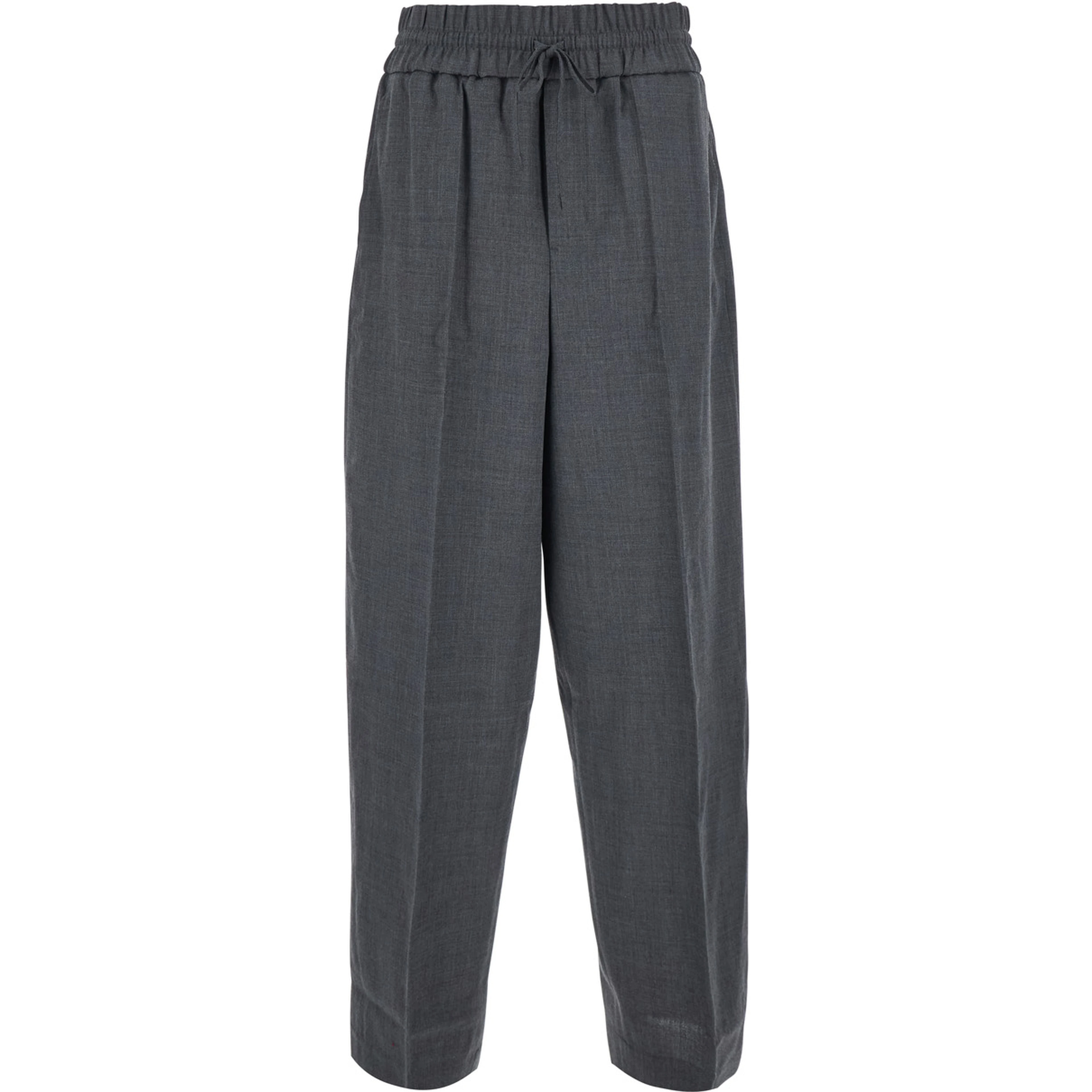 Gray pants with elasticized drawstring waist in wool for men