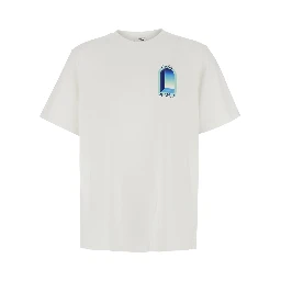 white T-shirt with logo print on the front and back in cotton for Men