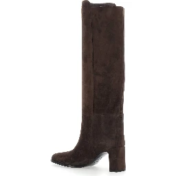 Caly Brown Knee-High Boots with Round Toe and Medium Heel in Suede for Women