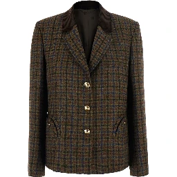 Amandira Brown Single-breasted Jacket with Notched revers and check Motif all-over in wool for women