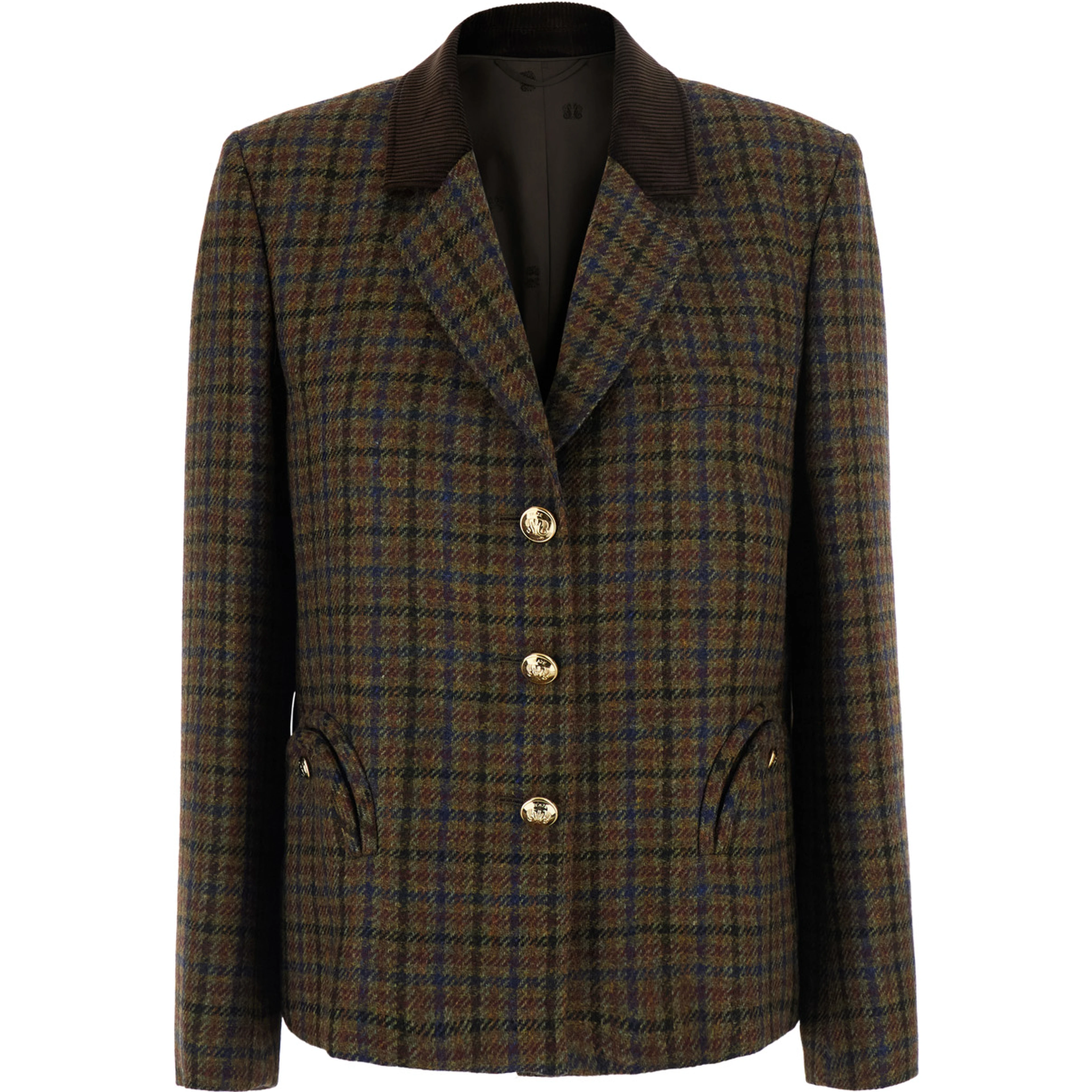 Amandira Brown Single-breasted Jacket with Notched revers and check Motif all-over in wool for women