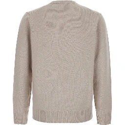 White Crewneck sweater with ribbed finishes in wool and cashmere for men