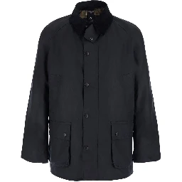 Ashby blue Jacket with classic collar and side pockets in waxed cotton for men