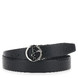 Black reversible belt with metal logo buckle in leather men