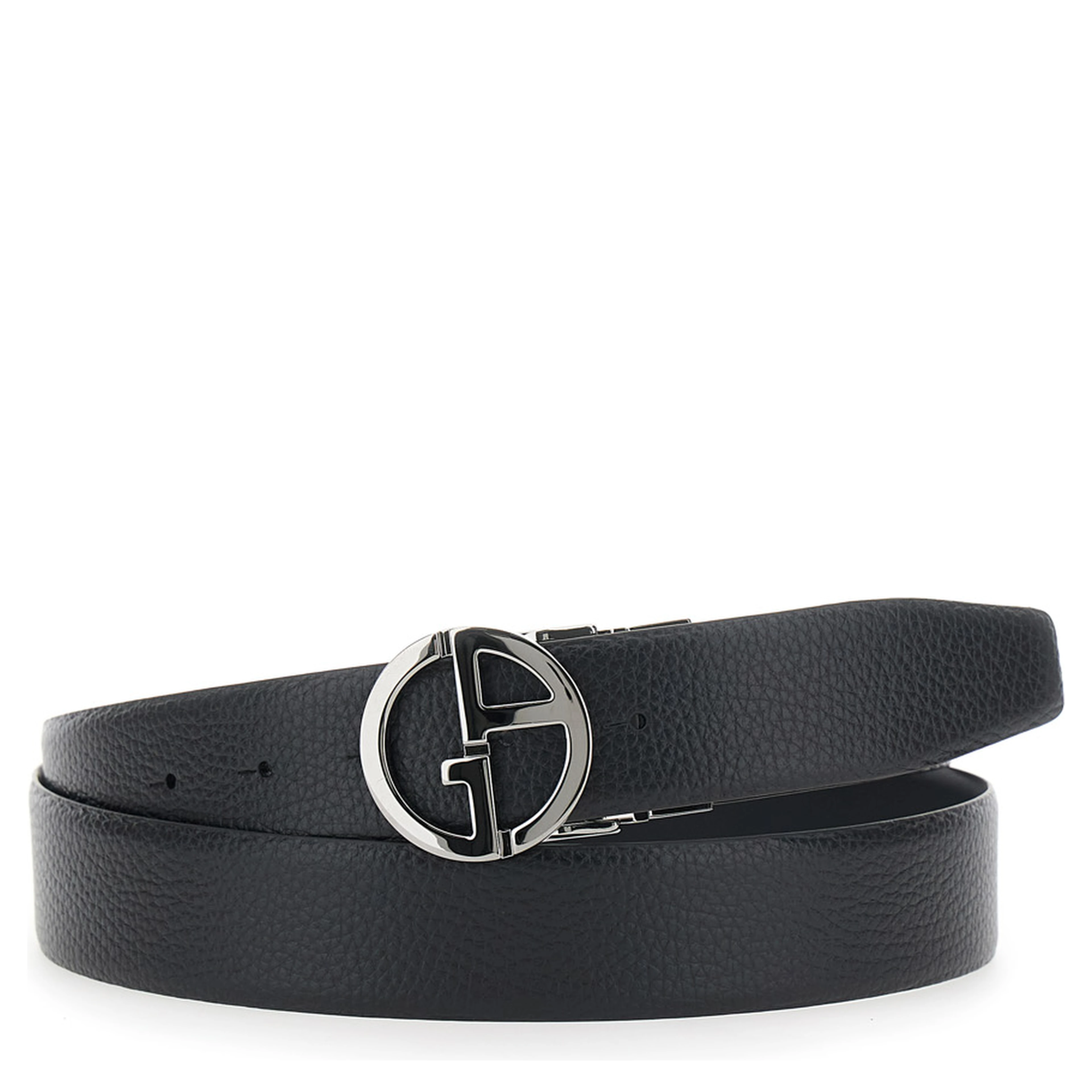 Black reversible belt with metal logo buckle in leather men