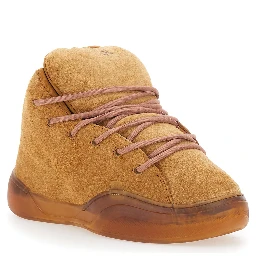 Mid Vamp Brown sneakers with front laces in suede for men