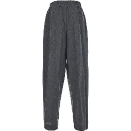 Gray pants with elasticized drawstring waist in wool for men