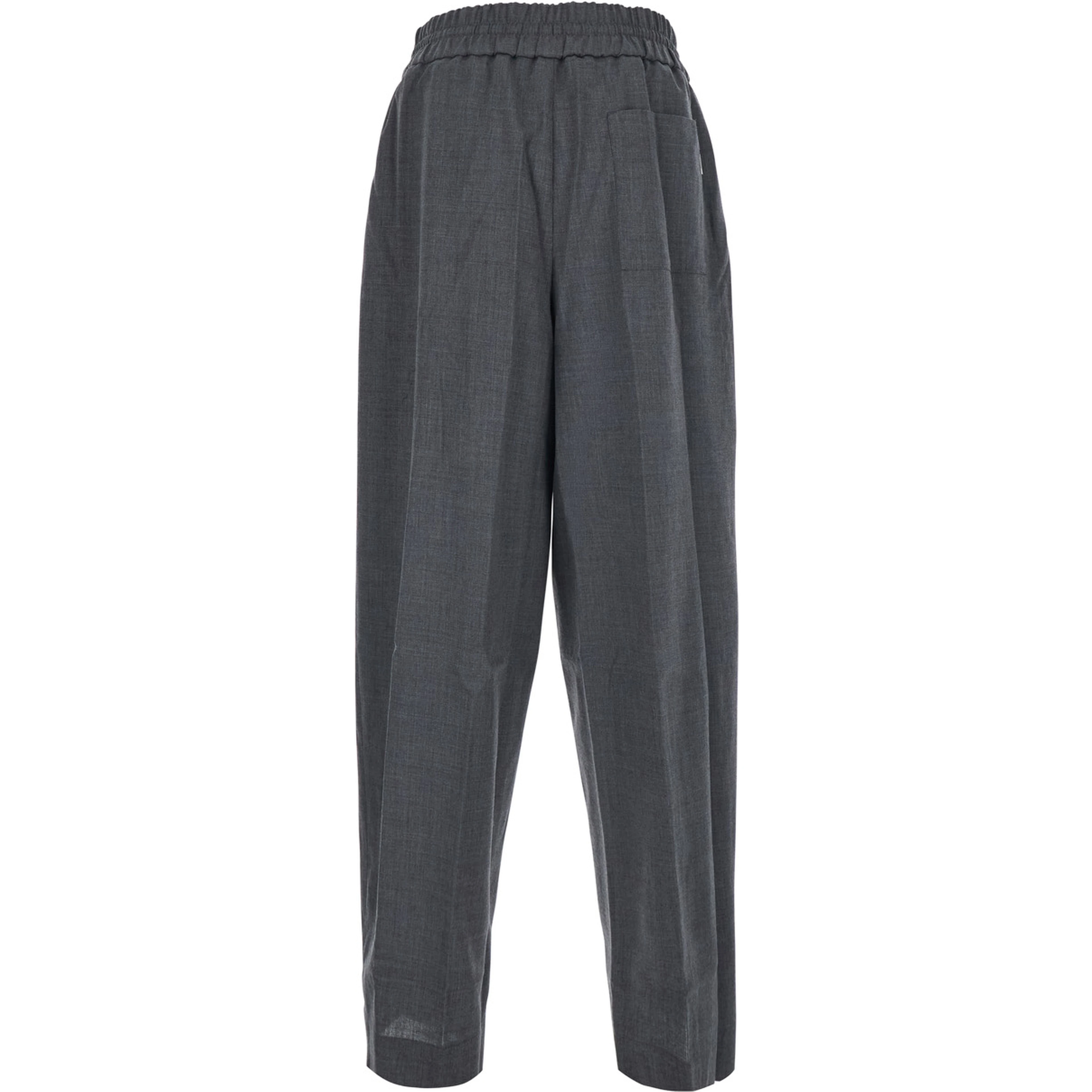 Gray pants with elasticized drawstring waist in wool for men