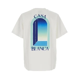white T-shirt with logo print on the front and back in cotton for Men