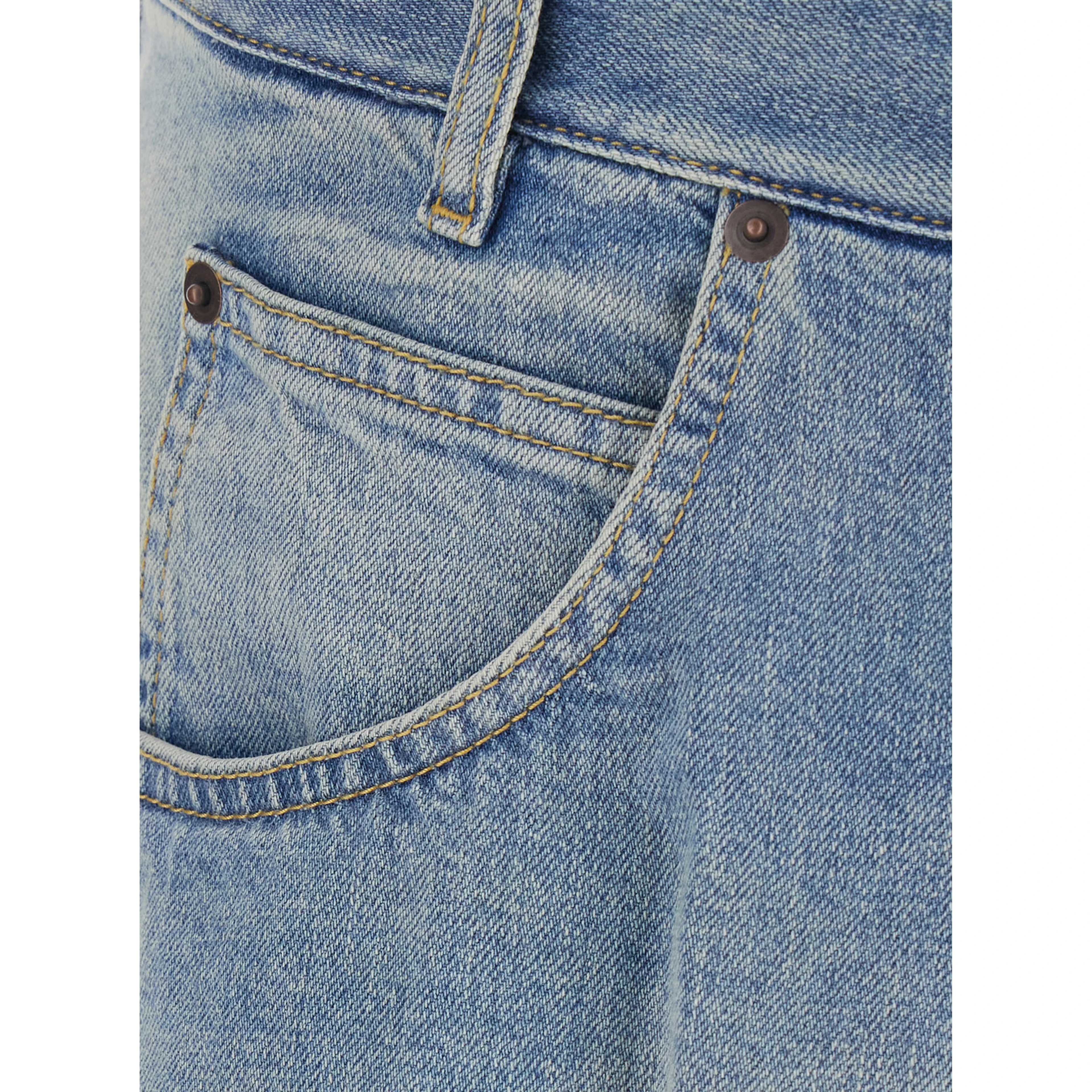 Blue Midi Skirt with Single Front Slit and Faded Design in Denim for Women