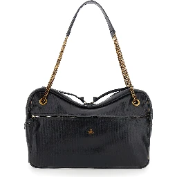 Dolce Large black Crossbody bag with metallic logo on the front in textured leather for women