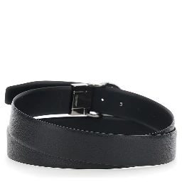 Black reversible belt with metal logo buckle in leather men