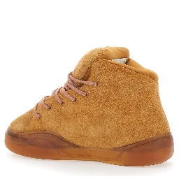 Mid Vamp Brown sneakers with front laces in suede for men