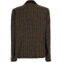 Amandira Brown Single-breasted Jacket with Notched revers and check Motif all-over in wool for women